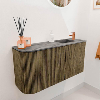 Mondiaz JOYA-DLUX 81.6cm toiletmeubel - ronding links kleur Dusk - Wastafel FAYE positie Rechts 1 kraangat kleur Sombra.