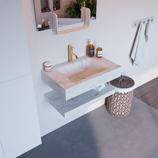 Mondiaz ALAN-DLUX Ensemble de meuble - 70cm - meuble Opalo mat - 0 tiroirs - Lavabo Cloud Opalo suspendu - vasque Centre - 1 trou de robinet