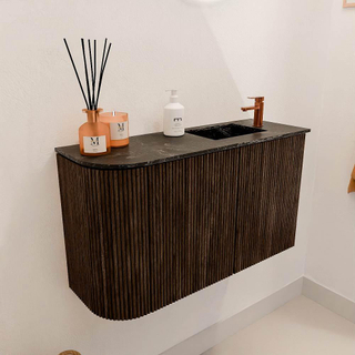 Mondiaz JOYA-DLUX 71.6cm toiletmeubel - ronding links kleur Walnut - Wastafel FAYE positie Rechts 1 kraangat kleur Lava.