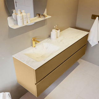 Mondiaz VICA-DLUX ensemble de meuble de salle de bain - 150cm - meuble sous-vasque oro - 2 tiroirs - lavabo encastré cloud gauche - 1 trou de robinet - version haute de 60cm - opalo