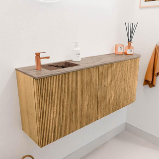 Mondiaz JOYA-DLUX 101.6cm toiletmeubel - ronding rechts kleur Oak - Wastafel FAYE positie Links 1 kraangat kleur Arena.
