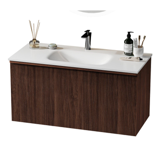 Saniclass Terra Wastafelonderkast - 100cm - 2 lades - ribbel front - kastanje