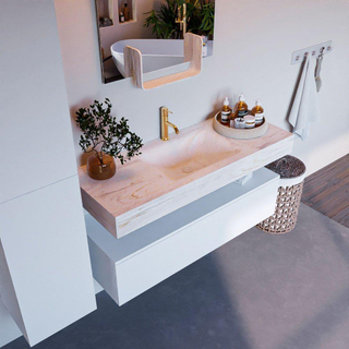 Mondiaz ALAN-DLUX Ensemble de meuble - 120cm - meuble Talc mat - 1 tiroir - Lavabo Cloud Ostra suspendu - vasque Centre - 1 trou de robinet