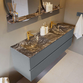 Mondiaz VICA-DLUX Ensemble de meuble de salle de bain - 150cm - meuble sous-vasque plata - 2 tiroirs - lavabo encastrée cloud double - 2 trous de robinet - version haute de 60cm - lave