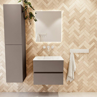 Mondiaz VICA ensemble de meuble de salle de bain - 60cm - meuble sous-vasque fumée - 2 tiroirs - lavabo nuage milieu - sans trous de robinet - version haute 60cm - talc