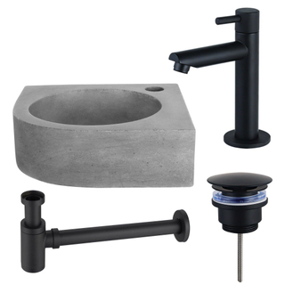 FortiFura Fuente Pack Lave-mains d'angle - 31.5x31.5x10cmcm - 1 trou de robinet - robinet Noir mat - Béton