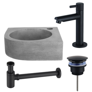 FugaFlow Eccelente Pietra ensemble de lavabo - 31,5x31,5x10cm - 1 trou de robinet - angle - robinet de lavabo noir mat - béton