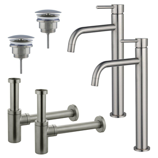 FortiFura Calvi Kit robinet lavabo - pour double vasque - robinet rehaussé - bonde non-obturable - siphon design - PVD
