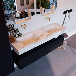 Mondiaz ALAN-DLUX Ensemble de meuble - 150cm - meuble Urban mat - 2 tiroirs - Lavabo Cloud Frappe suspendu - vasque Gauche et droite - 0 trous de robinet