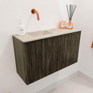 Mondiaz JOYA-DLUX 70cm toiletmeubel - kleur Shadow - Wastafel FAYE positie Links Zonder kraangat kleur Frappe.