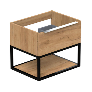 Thebalux Type Meuble sous vasque 60x45x50cm avec 1 découpe pour siphon poignée chrome 1 tiroir softclose MDF Carbon wood texture