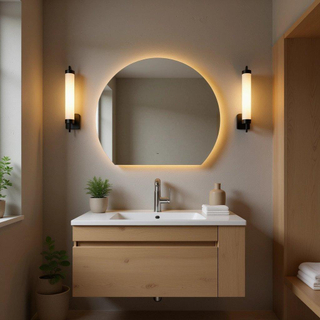 Saniclass Aura Miroir de salle de bains - 100x85cm - demi-circulaire - horizontal / vertical - éclairage LED indirect - chauffage miroir - Infrarouge