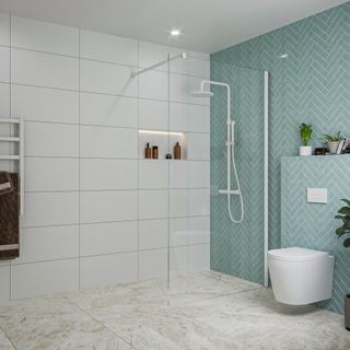 FugaFlow Eccelente Vetro inloopdouche badkamer - 110x200cm - helder glas - wandarm - mat wit