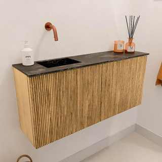 Mondiaz JOYA-DLUX 90cm toiletmeubel - kleur Oak - Wastafel FAYE positie Links Zonder kraangat kleur Lava.