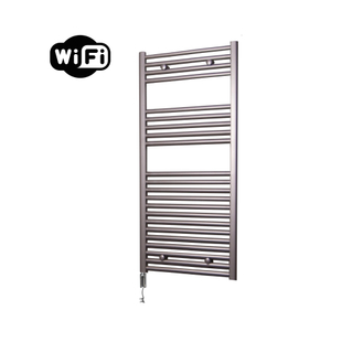 Sanicare HVW Radiateur électrique - 111,8x45cm - 596W - wifi - thermostat - chrome - en bas à gauche - aspect inox (argent)