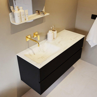 Mondiaz VICA-DLUX ensemble de meuble de salle de bain - 120cm - meuble sous-vasque urban - 2 tiroirs - lavabo encastré cloud gauche - sans trous de robinet - version haute de 60cm - opalo