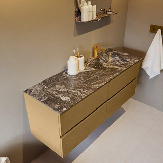 Mondiaz VICA-DLUX Ensemble de meuble de salle de bain - 130cm - meuble sous-vasque oro - 4 tiroirs - lavabo encastrée cloud droite - 1 trou de robinet - version haute de 60cm - lave