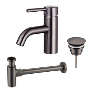FortiFura Calvi Kit mitigeur lavabo - robinet bas - bonde nonobturable - siphon design - PVD Gunmetal