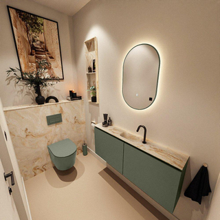 MONDIAZ TURE-DLUX Meuble toilette - 120cm - Army - EDEN - vasque Frappe - position centrale - 1 trou de robinet
