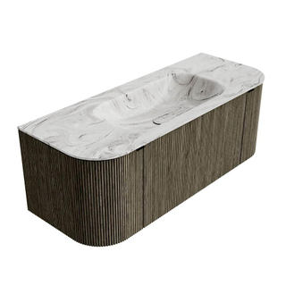 Mondiaz KURVE-DLUX Badkamermeubelset - 120x46x40cm - 1 lade - 2 deuren - wastafel solid surface - midden - zonder kraangat - Shadow