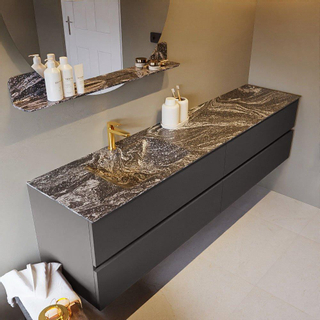 Mondiaz VICA-DLUX ensemble de meuble de salle de bain - 200cm - meuble sous-vasque gris foncé - 4 tiroirs - lavabo encastré cloud gauche - 1 trou de robinet - miroir modèle spot - version XL 60cm haut - lave