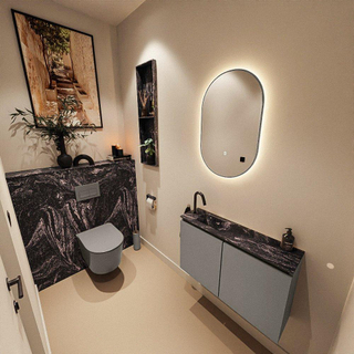 MONDIAZ TURE-DLUX Meuble toilette - 80cm - Smoke - EDEN - vasque Lava - position gauche - 1 trou de robinet