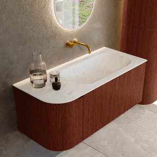 Mondiaz KURVE-DLUX Ensemble de meuble salle de bain - 105x46x40cm - 1 tiroir - 1 porte - lavabo en solid surface - droite - sans trou de robinet - Ruby