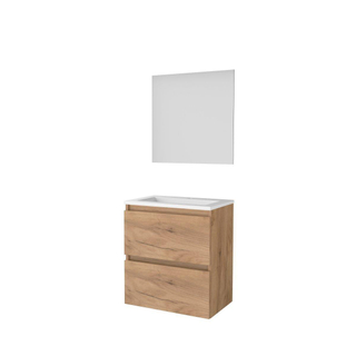 Basic-Line Ultimate 39 ensemble de meubles de salle de bain 60x39cm sans poignée 2 tiroirs lavabo acrylique 1 trou de robinetterie miroir éclairage mfc whisky oak