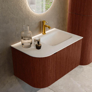 Mondiaz KURVE Badkamermeubelset - 75x46x40cm - 1 lade - 1 deur - wastafel solid surface - rechts - 1 kraangat - Ruby