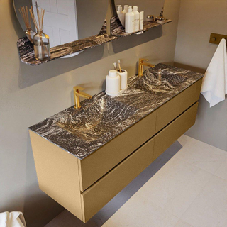 Mondiaz VICA-DLUX ensemble de meuble de salle de bain - 150cm - meuble sous-vasque oro - 4 tiroirs - lavabo encastrée cloud double - 2 trous de robinet - version haute de 60cm - lave