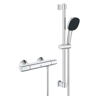 GROHE Precision Trend Ensemble de douche - mitigeur thermostatique - avec ensemble de douche - 60cm - pomme de douche carrée - 1 type de jet - flexible de douche lisse - chrome