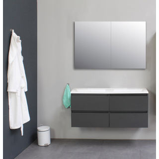 Basic Bella Meuble avec lavabo acrylique sans trou de robinet 120x55x46cm avec armoire toilette à 2 portes gris Anthracite mat