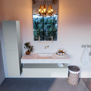 Mondiaz ALAN-DLUX Ensemble de meuble - 130cm - meuble Clay mat - 1 tiroir - Lavabo Cloud Opalo suspendu - vasque Centre - 0 trous de robinet