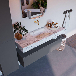 Mondiaz ALAN-DLUX Ensemble de meuble - 130cm - meuble Plata mat - 1 tiroir - Lavabo Cloud Glace suspendu - vasque Centre - 0 trous de robinet