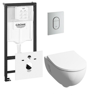 Geberit 300 basic toiletset inclusief Grohe inbouwreservoir en Grohe Arena bedieningsplaat mat chroom