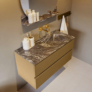 Mondiaz VICA-DLUX ensemble de meuble de salle de bain - 100cm - meuble sous-vasque oro - 2 tiroirs - lavabo encastré cloud droite - sans trous de robinet - version haute de 60cm - lave