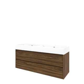 Proline loft ensemble de meubles de salle de bain 140x46x62cm meuble chêne cabana symétrique avec 2 trous pour robinetterie porcelaine blanc brillant