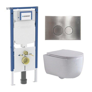 QeramiQ Dely Swirl Toiletset - 36.3x51.7cm - Geberit UP720 Duofix Sigma inbouwreservoir - slim zitting - steel bedieningsplaat - ronde knoppen - wit glans