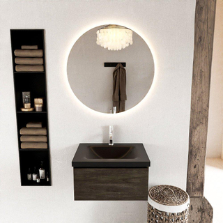 Mondiaz BUKLA Badkamermeubelset - 60x45x34cm - 1 kraangat - wasbak midden - solid surface - Urban - greeploos - 1 lade - Melamine - Dark brown