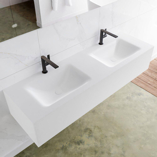 Mondiaz Lagom Meuble avec 1 tiroir 150x30x45cm vasque double Cloud 2 trous de robinet Solid Surface Talc