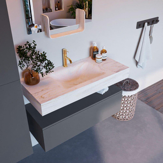 Mondiaz ALAN-DLUX Ensemble de meuble - 100cm - meuble - Plata mat - 1 tiroir - Lavabo Cloud Ostra suspendu - vasque Centre - 1 trou de robinet - Beige