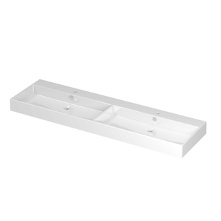 INK Unlimited lavabo - 160x45x11cm porcelaine double avec 2 trous de robinet - blanc brillant