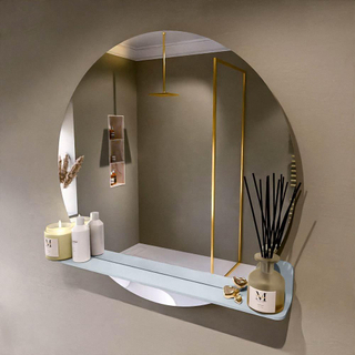 Mondiaz SPOT Badkamerspiegel - rond 90cm - spiegelplanchet - kleur Clay
