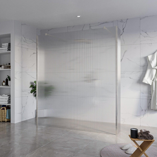 FugaFlow Eccelente Vetro Douche à l'italienne libre - 180x200cm - Clair strié - anti-calcaire - verre de sécurité 8mm - 2 parois latérales 30cm - avec bras muraux et profils d'angle - inox brossé -