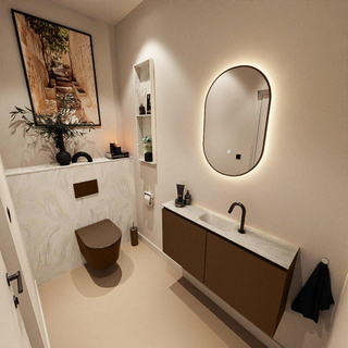MONDIAZ TURE-DLUX Meuble toilette - 100cm - Rust - EDEN - vasque Ostra - position centrale - 1 trou de robinet
