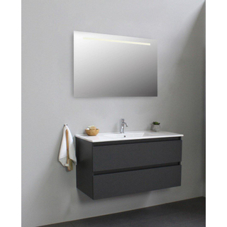 Basic Line Bella Badkamermeubelset - 100x55x46cm - 1 wasbak - Keramiek - Wit - 1 kraangat - Wandspiegel met verlichting - Spaanplaat Antraciet mat