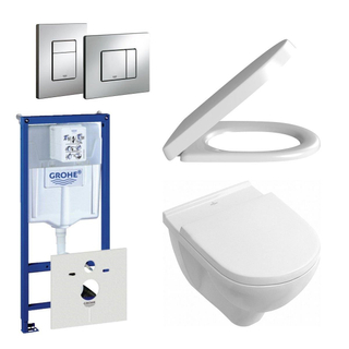 Villeroy & Boch O.Novo toiletset - inclusief inbouwreservoir - softclose & quickrelease zitting - bedieningsplaat verticaal/horizontaal chroom