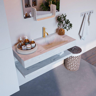 Mondiaz ALAN-DLUX Ensemble de meuble - 100cm - meuble Opalo mat - 0 tiroirs - Lavabo Cloud Opalo suspendu - vasque Droite - 1 trou de robinet