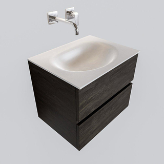 MONDIAZ VICA Ensemble de meuble salle de bain - 60cm - 2 tiroirs - lavabo Moon central - 0 trous de robinet - solid surface marron foncé