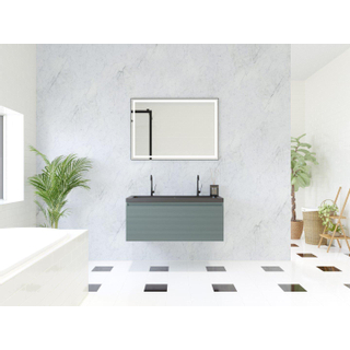 HR Matrix ensemble de meubles de salle de bain 3d 100cm 1 tiroir sans poignée avec bandeau de poignée couleur pétrole mat avec lavabo djazz 2 trous de robinetterie noir mat